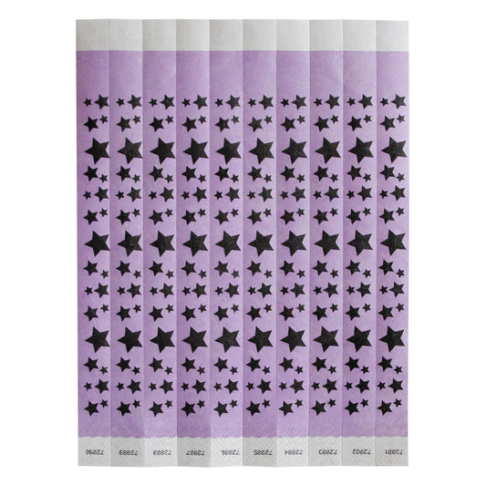 Bar Maid Waterproof Tear-Free Wristbands - Stars (Purple/Black) (500 Pieces/Pack)