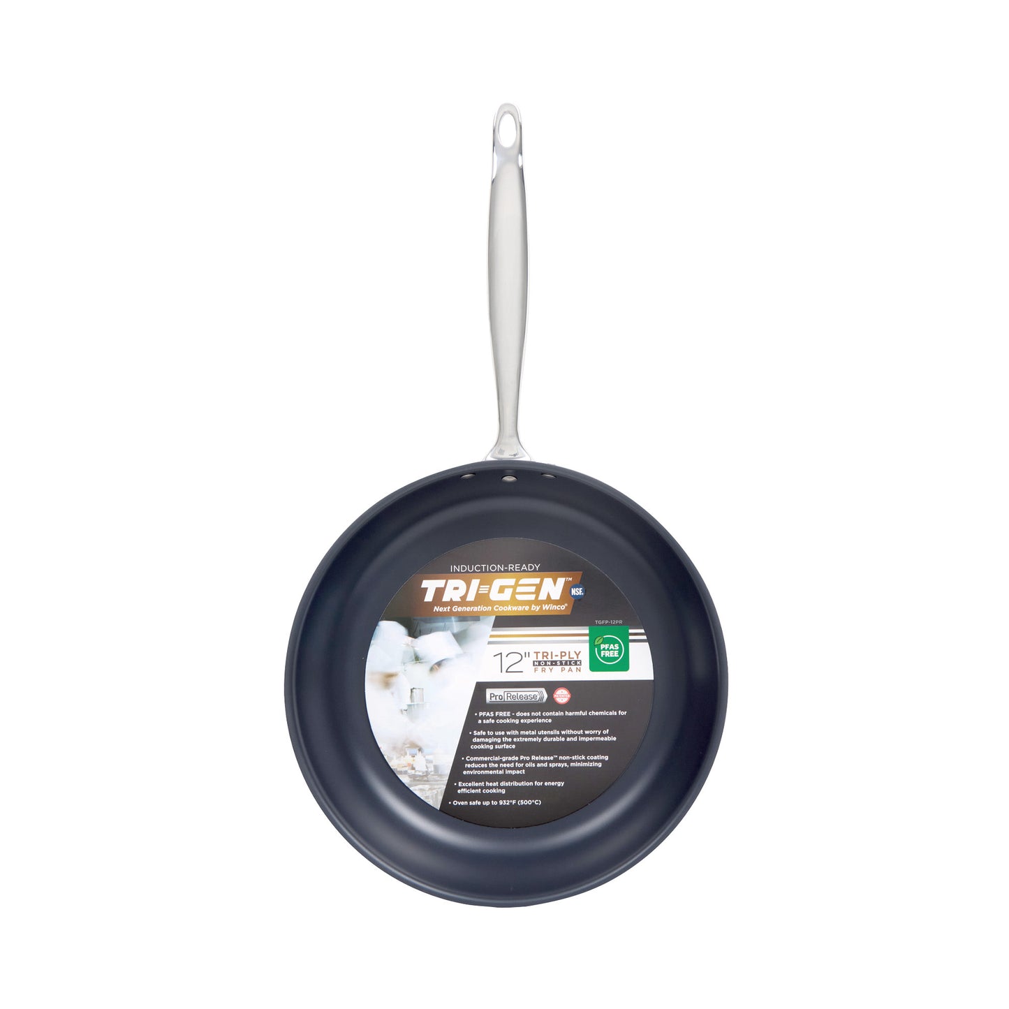 TGFP-12PR - TRI-GEN, 12" Fry Pan, Pro-Release Non-Stick, Tri-ply, Induction Ready, 18/8 SS, NSF, PFAS-Free