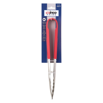 UTSH-12R - Winco Prime 12" Stainless Steel Utility Tongs with Red Silicone Handle