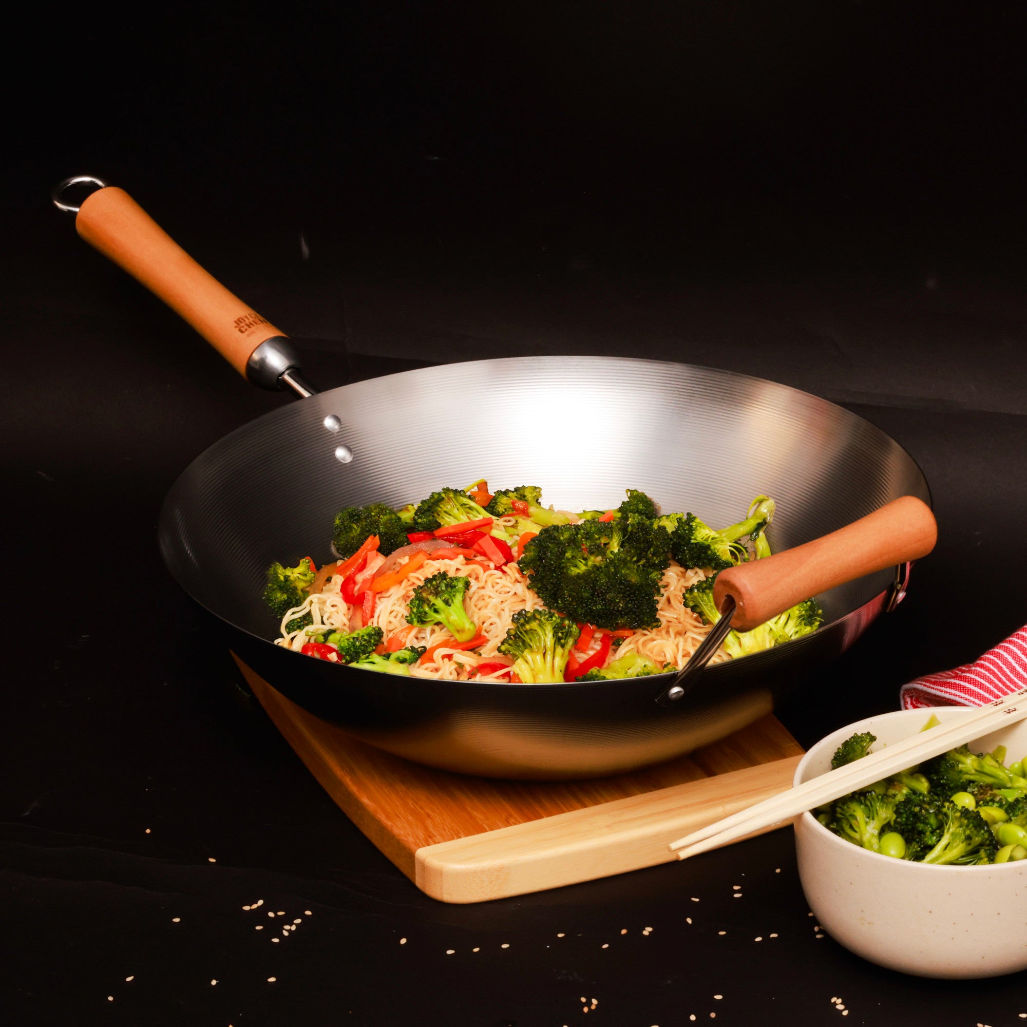 J21-9978 - Joyce Chen Uncoated Carbon Steel Flat Bottom Wok with