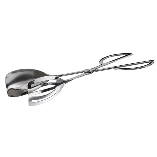 10" Slotted and Solid Spatula Salad Tongs, Mirror Finish Stainless Steel