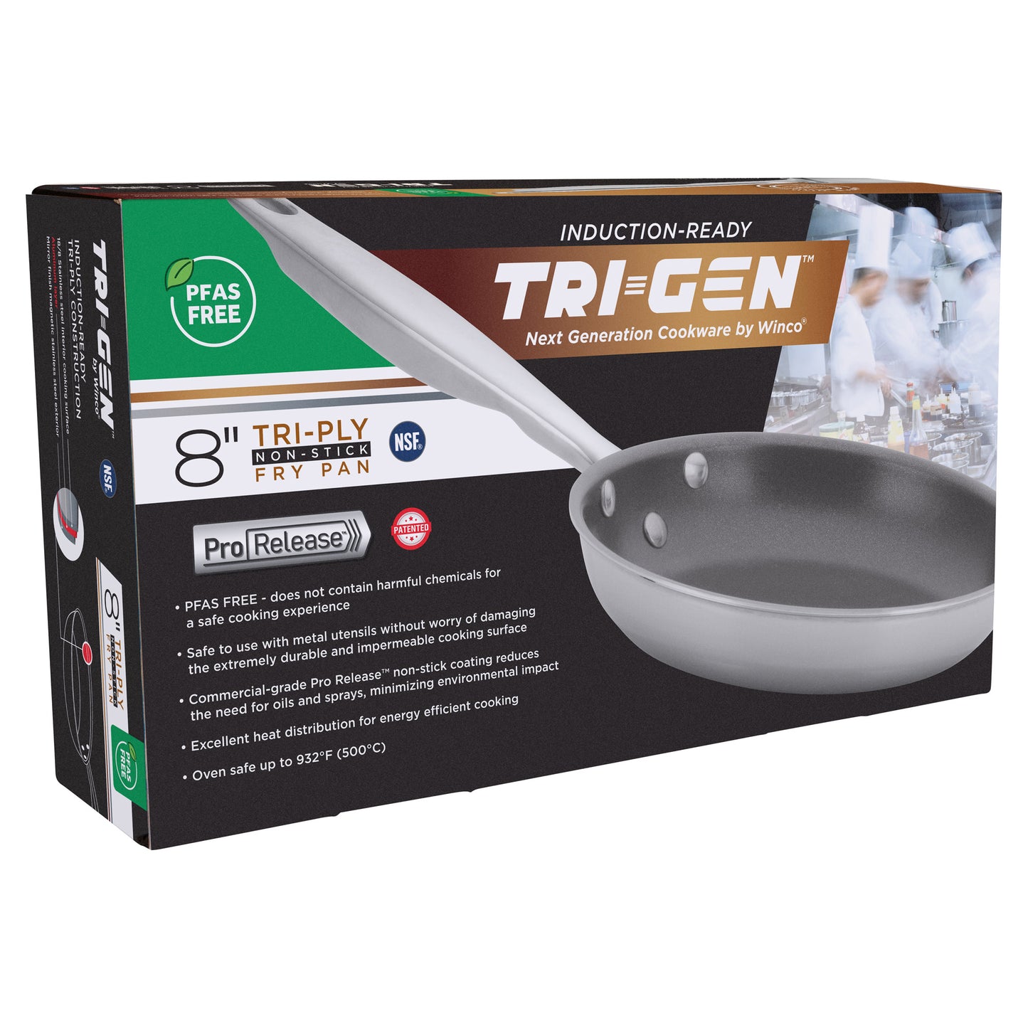TGFP-8PR - TRI-GEN, 8" Fry Pan, Pro-Release Non-Stick, Tri-ply, Induction Ready, 18/8 SS, NSF, PFAS-Free