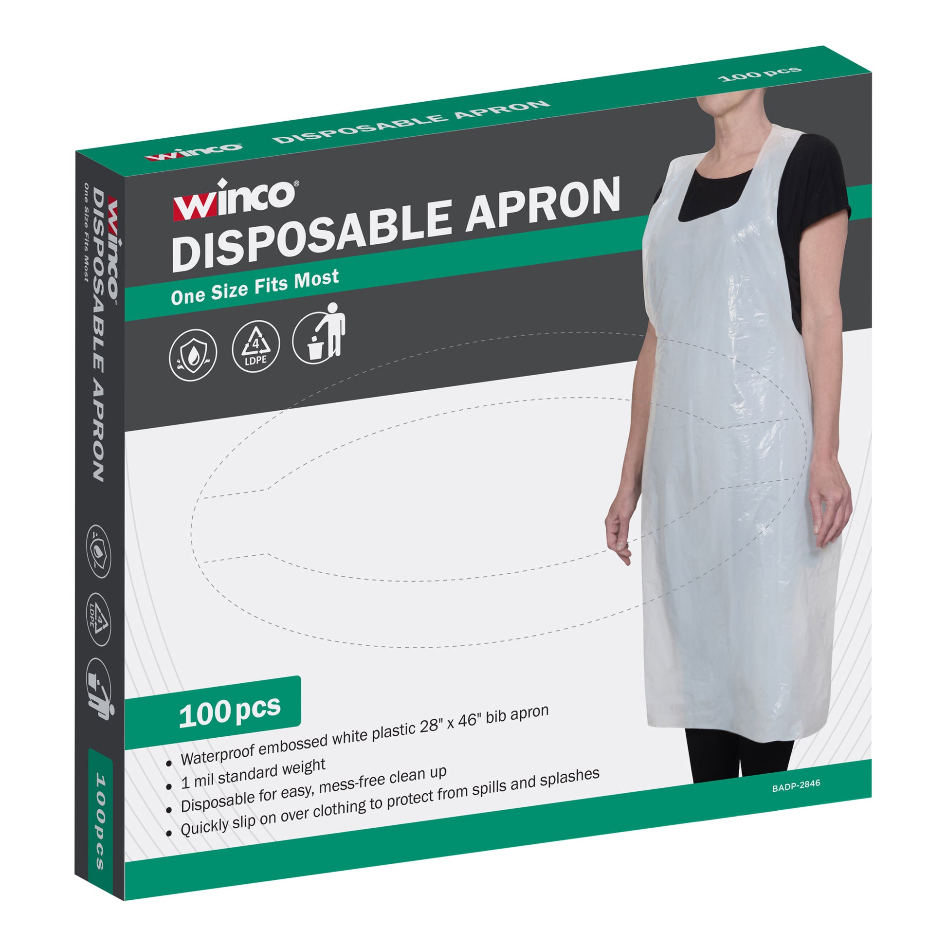 dsiposable aprons Xpose Safety 100 Pack White Disposable Aprons, Individually Wrapped Waterproof Polyethylene for Cooking, Food Prep and Cleaning, 1 Mil Durable, 24" x 48": Home & Kitchen and painting parties BADP-2846 - Disposable Plastic Apron,