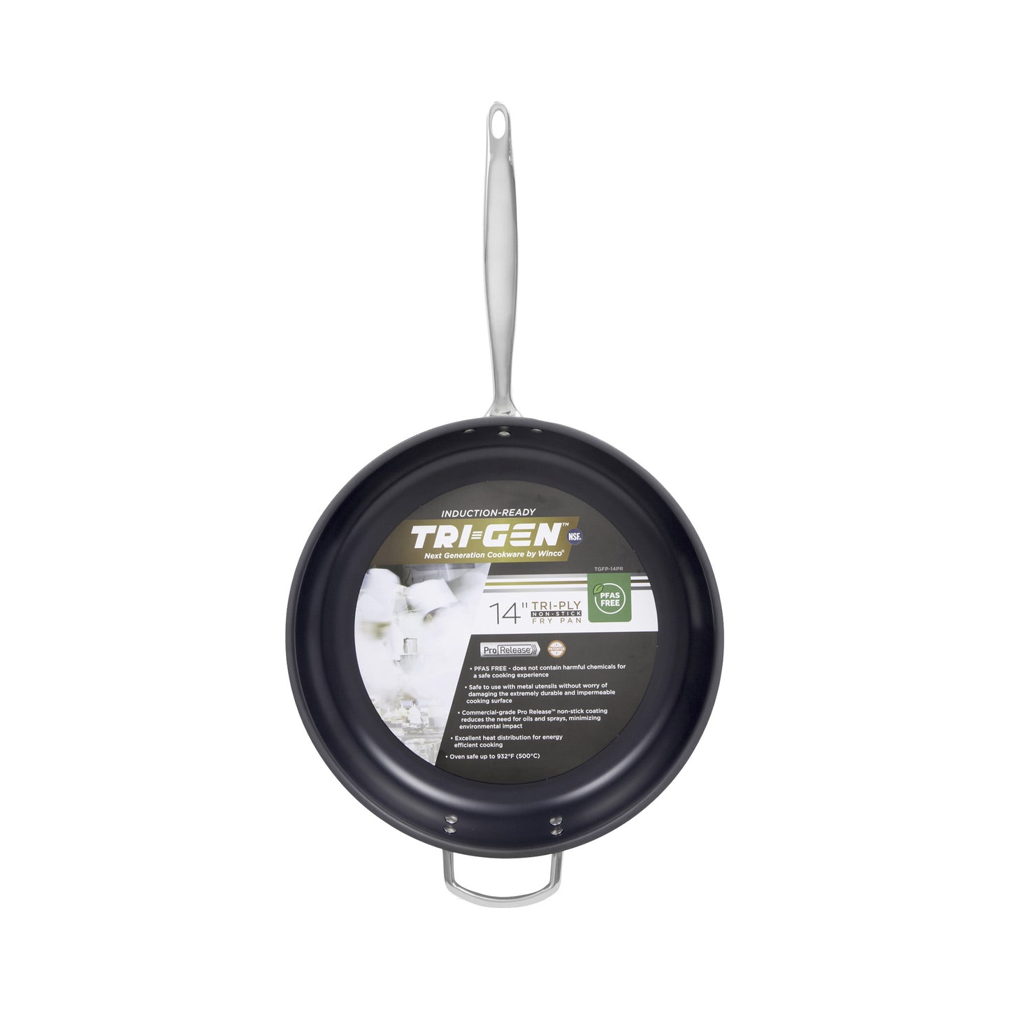 TGFP-14PR - TRI-GEN, 14" Fry Pan, Pro-Release Non-Stick, Tri-ply, Induction Ready, 18/8 SS, NSF, PFAS-Free