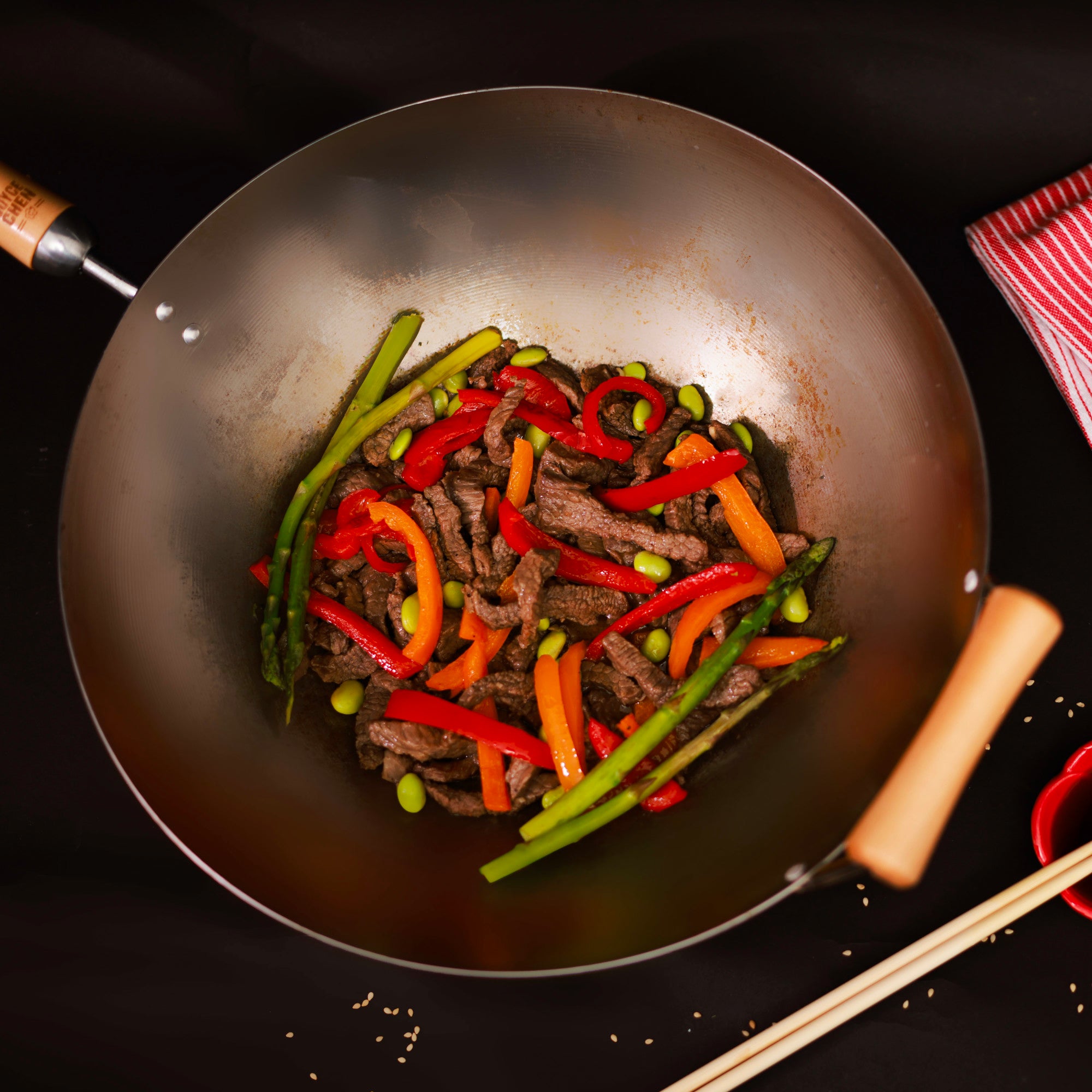 J21-9978 - Joyce Chen Uncoated Carbon Steel Flat Bottom Wok with