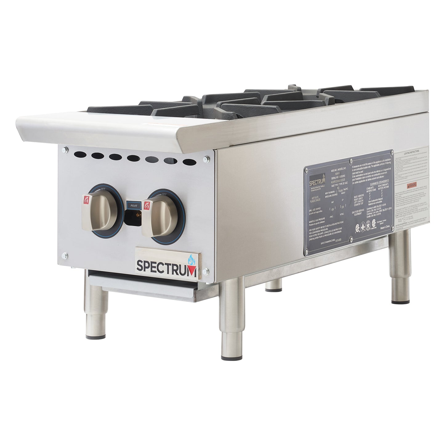 NGHP-2 - Spectrum Gas Hot Plate, 12" Wide, 2-Burner, Natural / LP