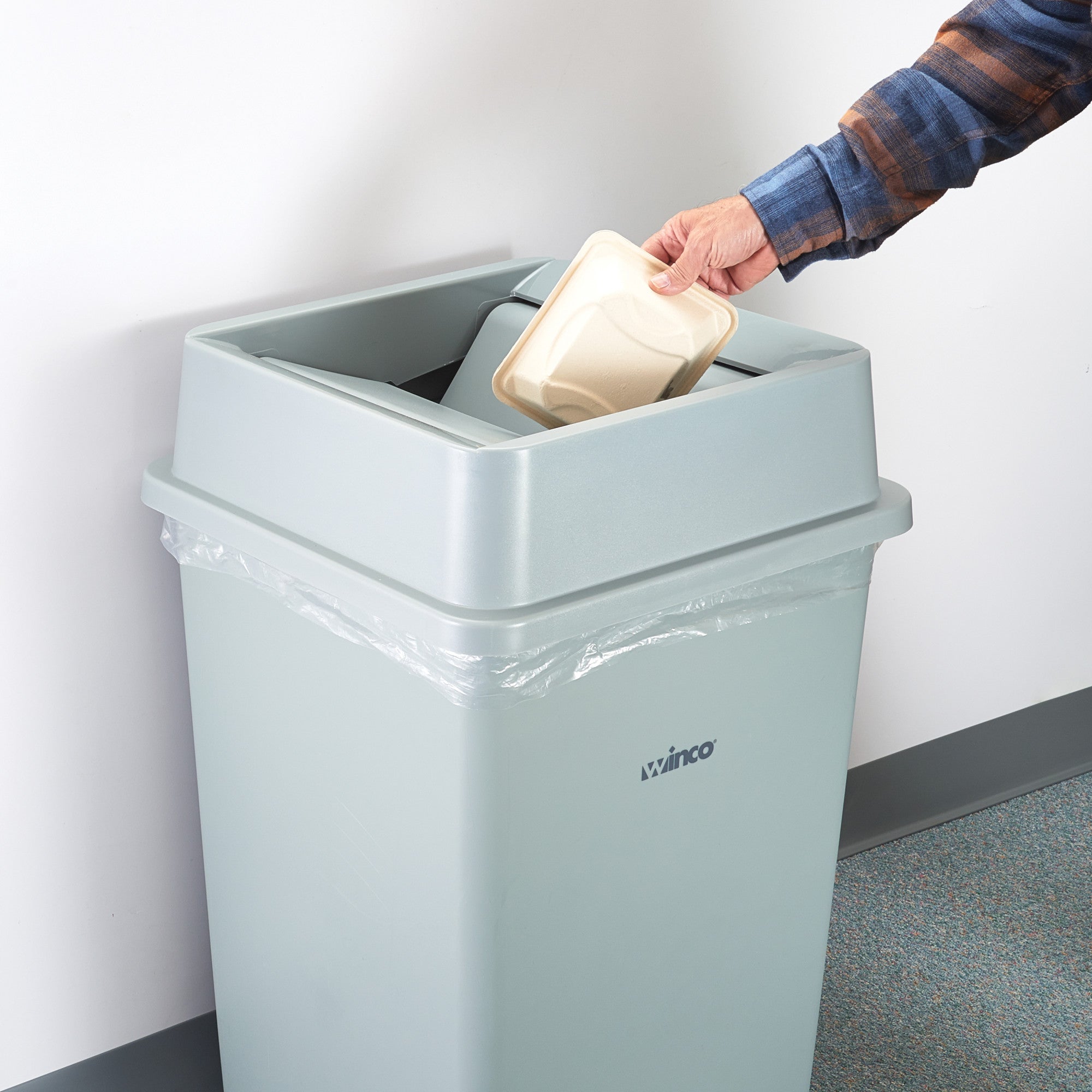 PTCSL-35G - Tall Square Trash Can Lid, Swing - 35 Gallon, Gray – Winco