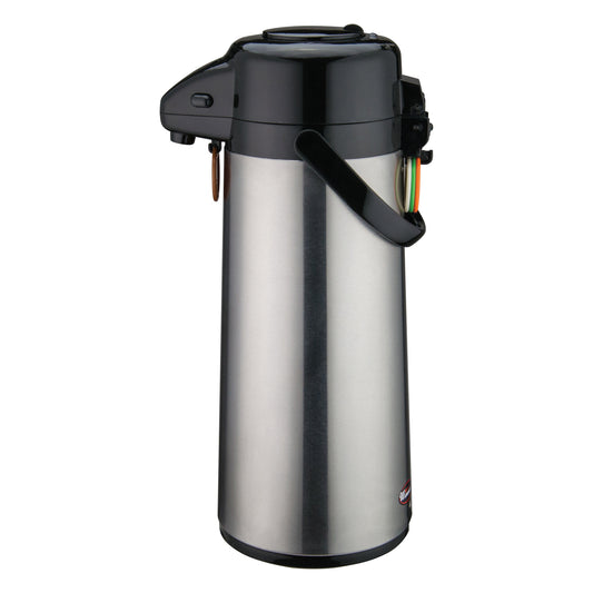 Glass Lined Airpot with Push Button Top, Stainless Steel Body - 2.5 Liter
